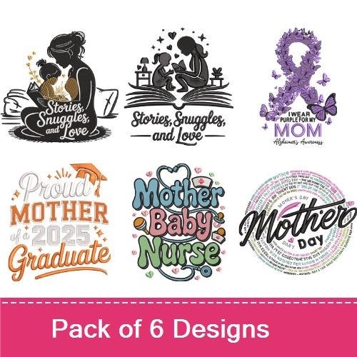 Motherhood and Love Embroidery Designs Bundle – Stories, Snuggles, and Love, Mother 2023 Graduate, Mommy & Me & More (6 Designs)