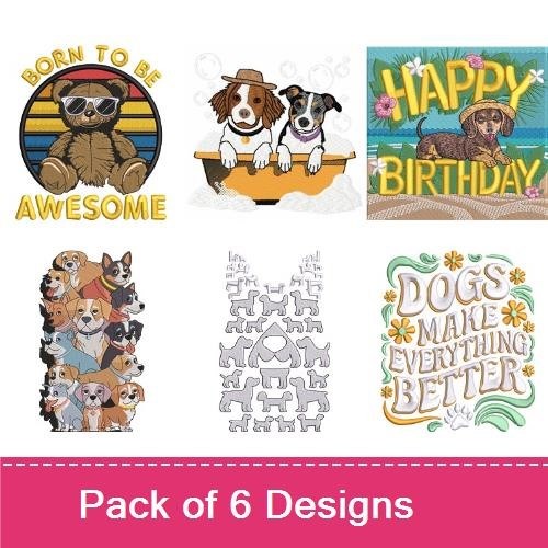 Dog Themed Embroidery Bundle – Fun Designs (6 Designs)