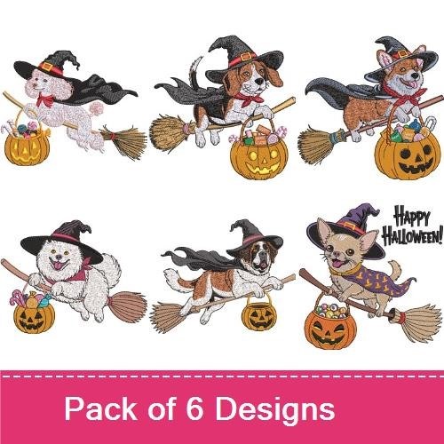 Dog Witch Embroidery Bundle – Halloween Designs (6 Designs)