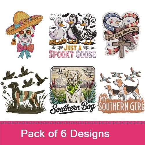 Sugar Skull & Dog Embroidery Bundle – Festive Designs (6 Designs)
