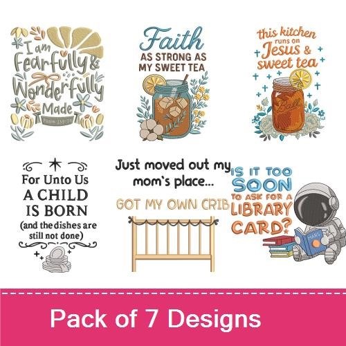 Inspirational Faith & Family Embroidery Designs Bundle – All of God's Grace, Fearfully and Wonderfully Made & More (7 Designs)
