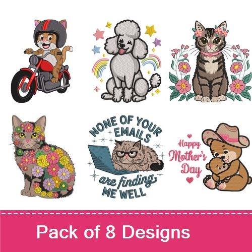 Cat & Dog Embroidery Bundle – Floral & Fun (8 Designs)