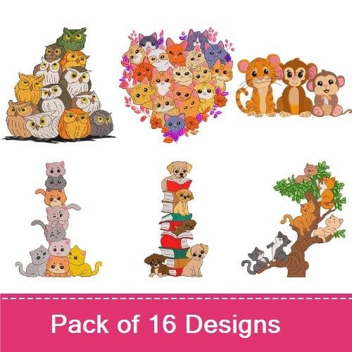 Cats & Dogs Embroidery Bundle – Cute Animal Designs (16 Designs)