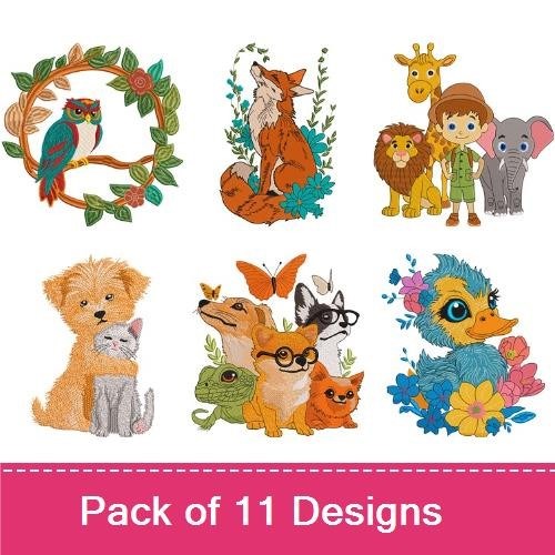Animal Embroidery Bundle – Cute Wildlife & Pets (11 Designs)