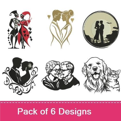 Couple & Pet Embroidery Bundle – Love & Companionship (6 Designs)
