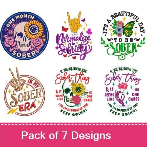 Sober Encouragement Embroidery Designs Bundle – One Month Sober, Sober Living, You're Blooping Sober & More (7 Designs)