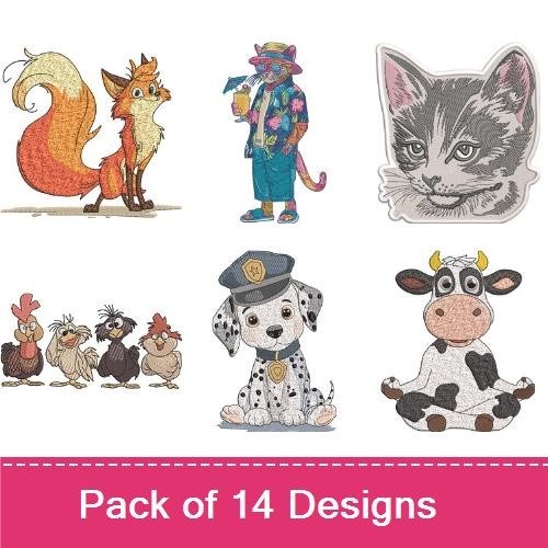Fox & Cat Embroidery Bundle – Animal Characters (14 Designs)