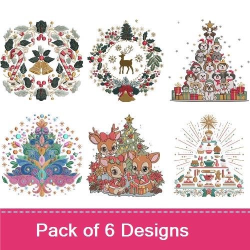 Christmas Tree & Reindeer Wreath Embroidery Bundle – Holiday Cheer (6 Designs)