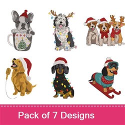 Christmas Dogs Embroidery Designs Bundle – Festive Canines (7 Designs)