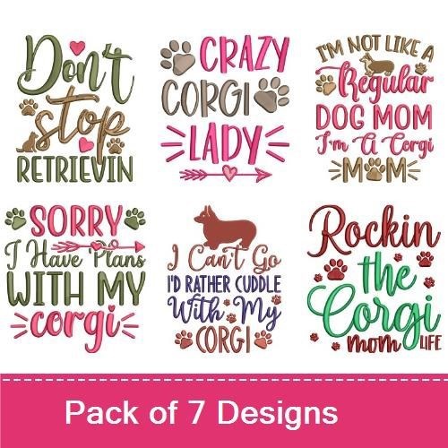 Corgi Mom Embroidery Bundle – Fun and Playful Designs (7 Designs)