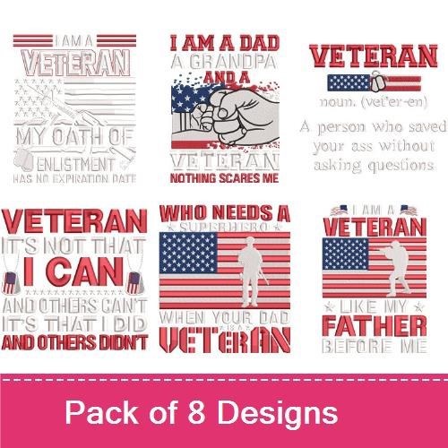 Veteran Pride Embroidery Designs Bundle – Veteran Don't Thank Me, Respect My Brothers, I Am a Veteran & More (8 Designs)