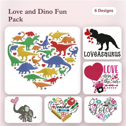 Dinosaurs & Love Embroidery Designs Bundle – Heart of Dinosaurs, Loveasaurus Dinosaur, Teacher Love & More (6 Designs)