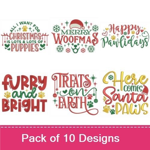 Christmas Puppies & Merry Woofmas Embroidery Bundle – Holiday Designs (10 Designs)