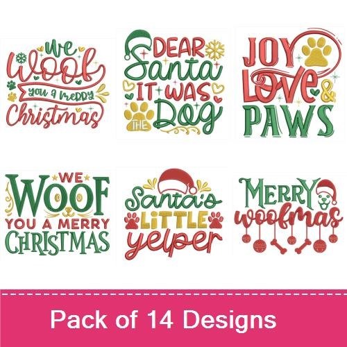 Dog-Themed Christmas Embroidery Bundle – Joyful Designs (14 Designs)