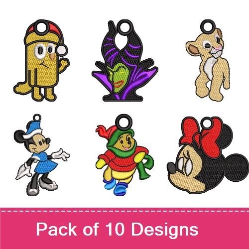 Key Fob Embroidery Bundle – Tigger, Maleficent, Simba, Snoopy & More (10 Designs)