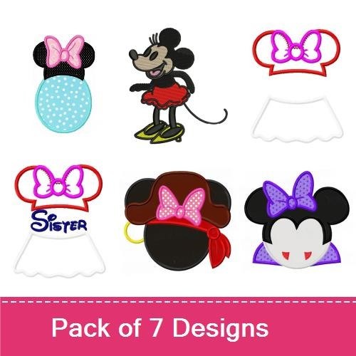 Applique Minnie Mouse Characters Embroidery Bundle – Head with Bow, Sister, Birthday & More (7 Designs)
