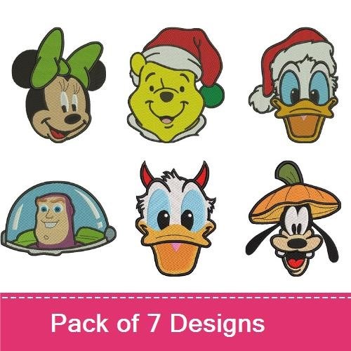 Classic Disney Characters Embroidery Bundle – Mickey Mouse, Minnie Mouse, Winnie the Pooh & More (7 Designs)