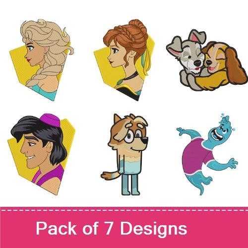 Disney Characters Embroidery Bundle – Elsa, Anna, and More (7 Designs)