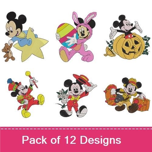 Mickey Mouse Character Costumes Embroidery Bundle – Clown, Bunny Costume, Teddy Bear & More (12 Designs)