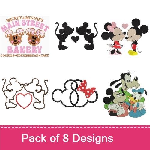 Mickey and Friends Embroidery Designs Bundle – Mickey Mouse, Minnie Mouse with Heart, Goofy & More (8 Designs)