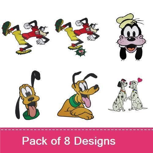 Disney Dogs Embroidery Designs Bundle – Goofy, Pluto, Dalmatian & More Disney Characters (8 Designs)