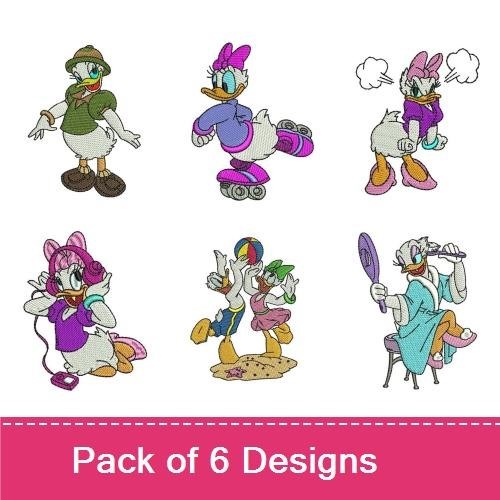 Daisy Duck Activities Embroidery Bundle – Roller Skating, Ice Cream, Thinking & More (6 Designs)