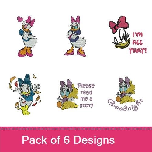 Daisy Duck Embroidery Bundle – Daisy Duck with Hearts, Goodnight, Reading a Story & More (6 Designs)