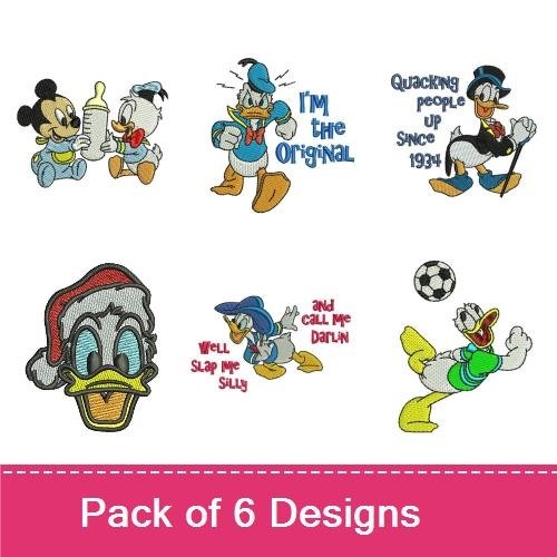 Classic Donald Duck Characters Embroidery Designs Bundle – Donald Duck with Bow Tie, Quacking People Up Since 1934 & More (6 Designs)