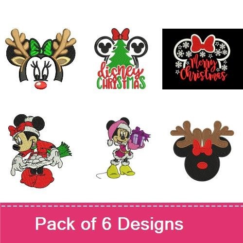 Mickey & Minnie Mouse Christmas Embroidery Bundle – Christmas Tree, Reindeer, & More (6 Designs)