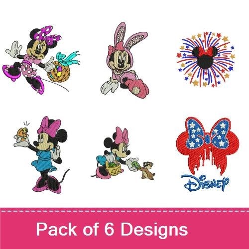 Minnie Mouse Embroidery Bundle – With Stars Bow, Basket, Flowers & More (6 Designs)