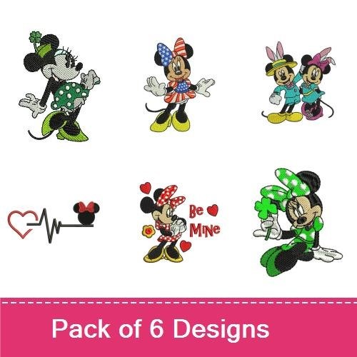 Minnie Mouse Celebration Embroidery Designs Bundle – Dancing, Be Mine, with Friends & More (6 Designs)