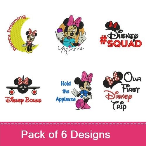 Minnie Mouse Travel Embroidery Bundle – Dreaming on Moon, Disney Squad, Hold the Applause & More (6 Designs)
