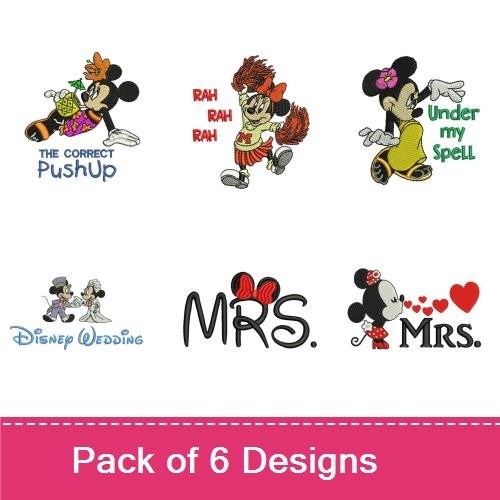 Minnie Mouse Wedding Embroidery Designs Bundle – Minnie Mouse Push Up, Minnie Mouse Under my Spell, & More (6 Designs)
