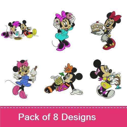 Minnie Mouse with Desserts Embroidery Designs Bundle – Cake, Cupcake, Ice Cream & More (8 Designs)