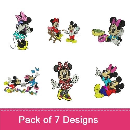 Minnie & Mickey Mouse Embroidery Designs Bundle – Dancing, Singing, Minnie with Bow & More (7 Designs)