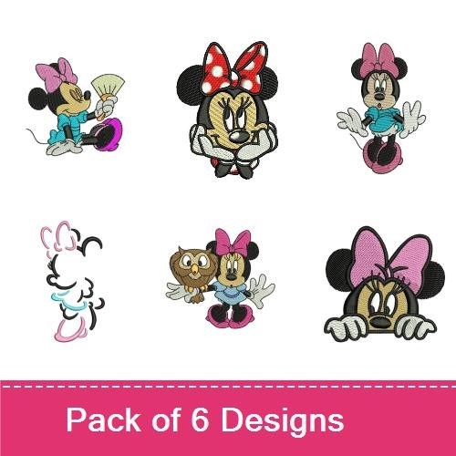 Playful Minnie Mouse Embroidery Bundle – Thinking, Ice Cream, Laughing & More (6 Designs)