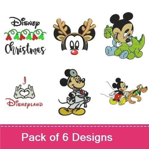 Mickey Mouse & Dinosaur Embroidery Bundle – Disney Characters (6 Designs)