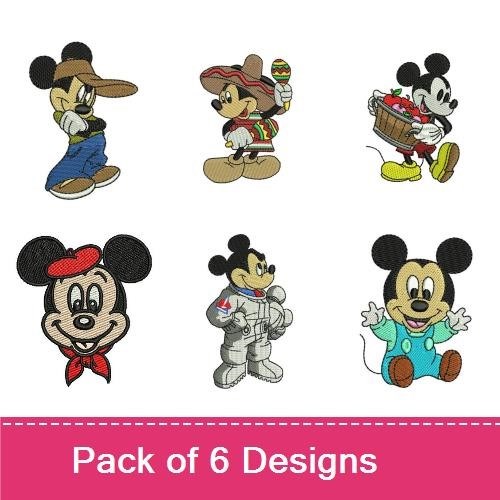 Mickey Mouse Characters Embroidery Bundle – Mickey with Ice Cream, in Overalls, in Cap & More (6 Designs)