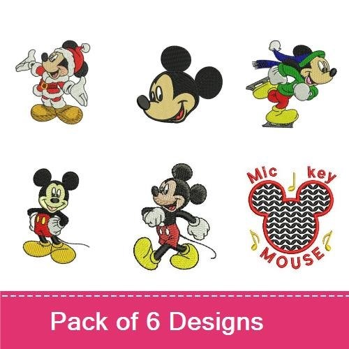 Mickey Mouse Embroidery Designs Bundle – Santa, Classic Mickey, Mickey in Green & More (6 Designs)
