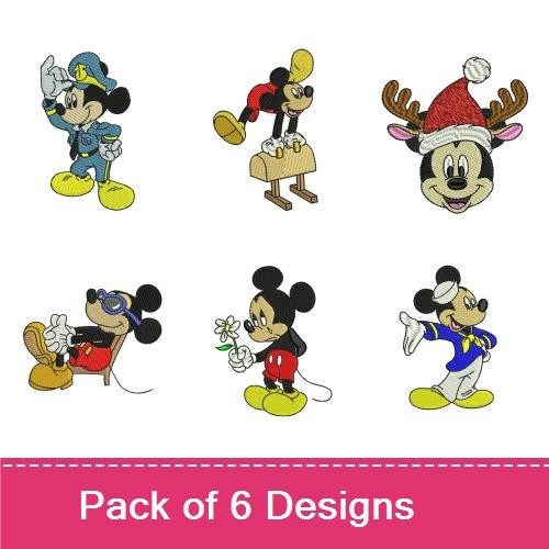 Mickey Mouse Expressions Embroidery Designs Bundle – Mickey with Glasses, Waving, Sitting & More (6 Designs)