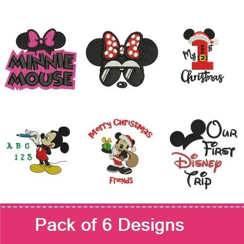 Minnie & Mickey Christmas Embroidery Bundle – Minnie Mouse, Our First Disney Trip, Mickey's Christmas Fun & More (6 Designs)