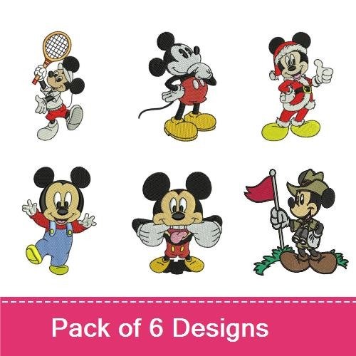 Mickey Mouse Embroidery Designs Bundle – Thinking, Tennis, Waving, & More (6 Designs)