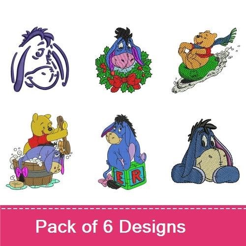 Eeyore and Friends Embroidery Designs Bundle – Eeyore in Tub, Eeyore with Wreath, Pooh with Eeyore & More (6 Designs)