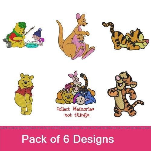 Winnie the Pooh Characters Embroidery Designs Bundle – Winnie the Pooh, Tigger, Eeyore & More (6 Designs)
