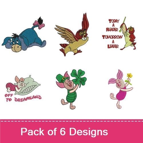 Classic Pooh Characters Embroidery Designs Bundle – Eeyore, Tigger, Piglet, Rabbit & More (6 Designs)