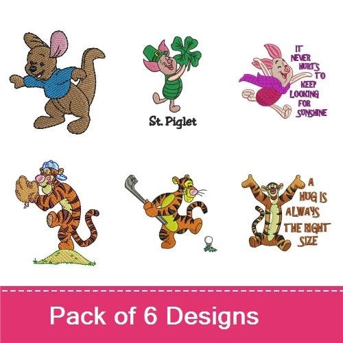 Tigger & Piglet Embroidery Designs Bundle – Tigger Character, A Hug Is Always The Right Size, Piglet Character & More (6 Designs)