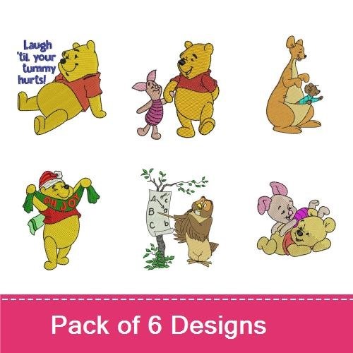 Winnie the Pooh Characters Embroidery Designs Bundle – Pooh, Piglet, Eeyore, Tigger & More (6 Designs)