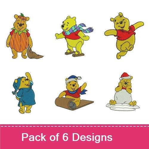 Winnie the Pooh Winter Embroidery Bundle – Pooh in Snow, Scarf, Pumpkin & More (6 Designs)