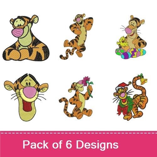 Cheerful Tigger Embroidery Designs Bundle – Tigger Jumping, Tigger with Balloons, Tigger Playing & More (6 Designs)