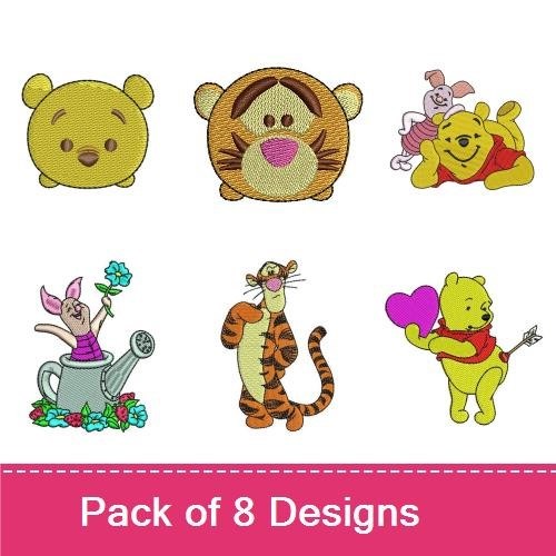 Winnie the Pooh Characters Embroidery Designs Bundle – Winnie the Pooh Face, Tigger, Eeyore, Piglet & More (8 Designs)
